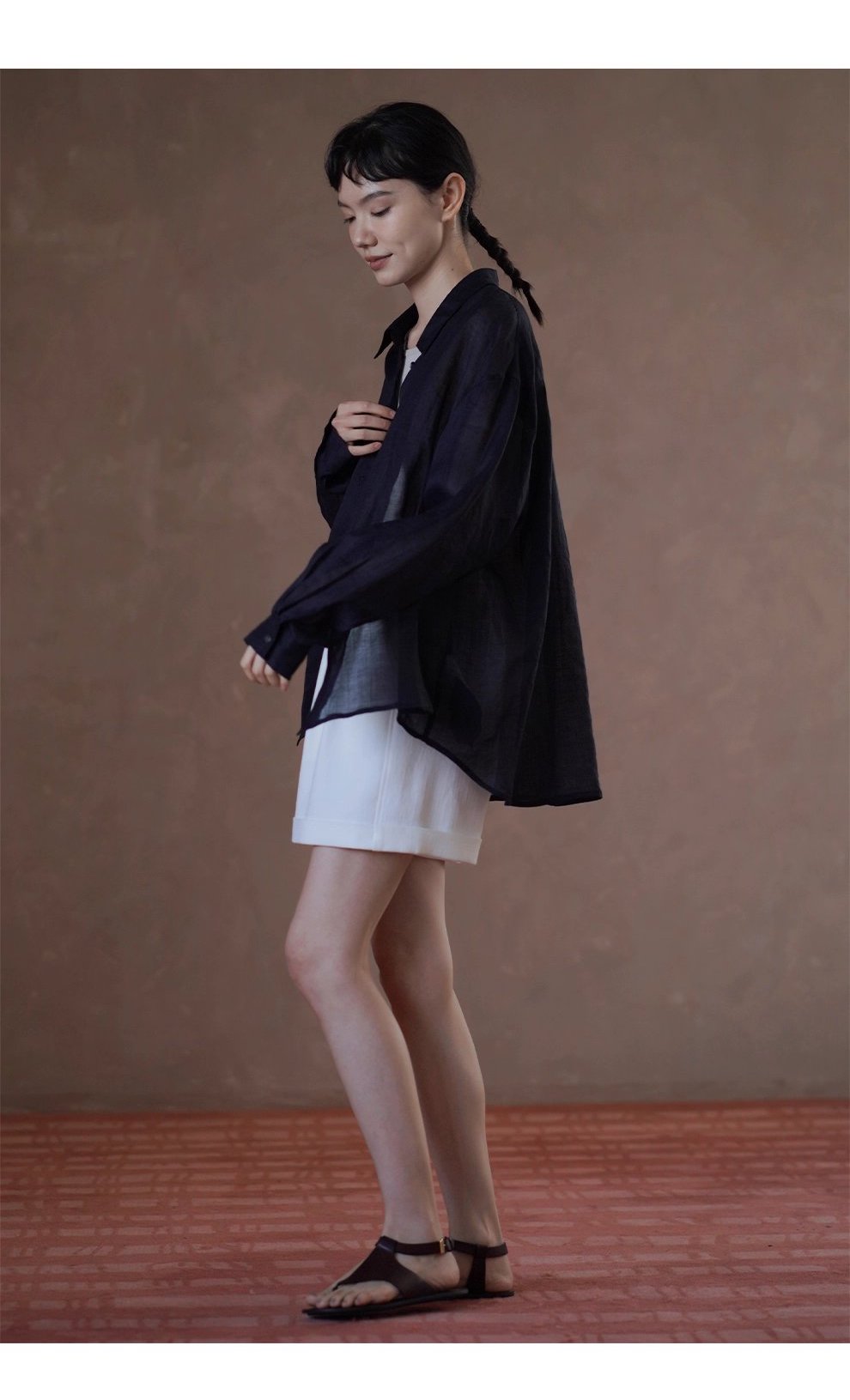 清透微風天然100苧麻襯衫寬鬆顯瘦通勤廓形落肩長袖上衣