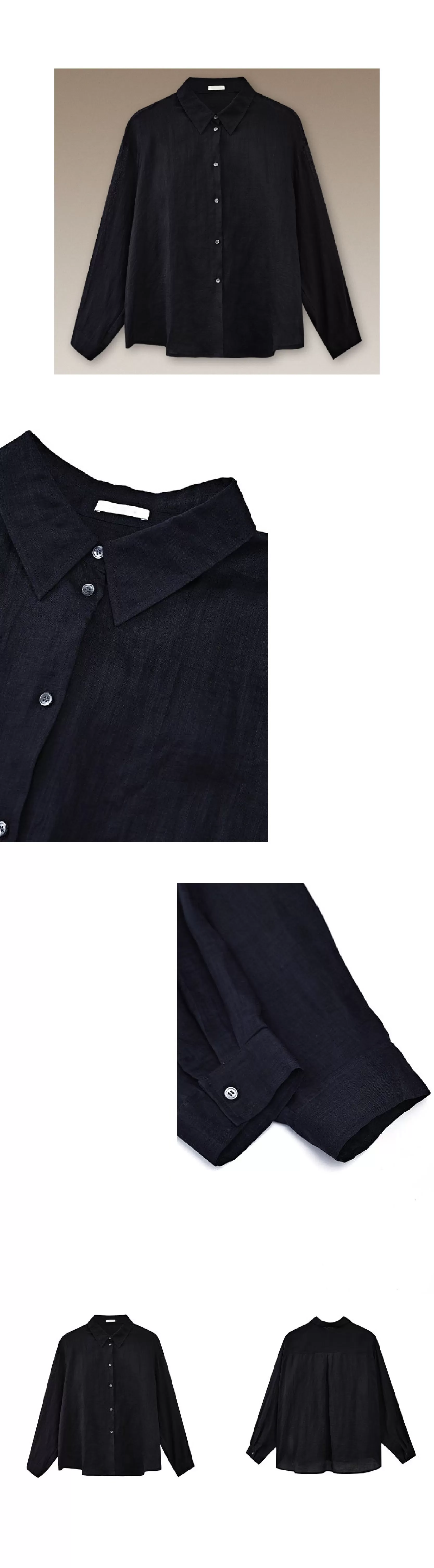 清透微風天然100苧麻襯衫寬鬆顯瘦通勤廓形落肩長袖上衣