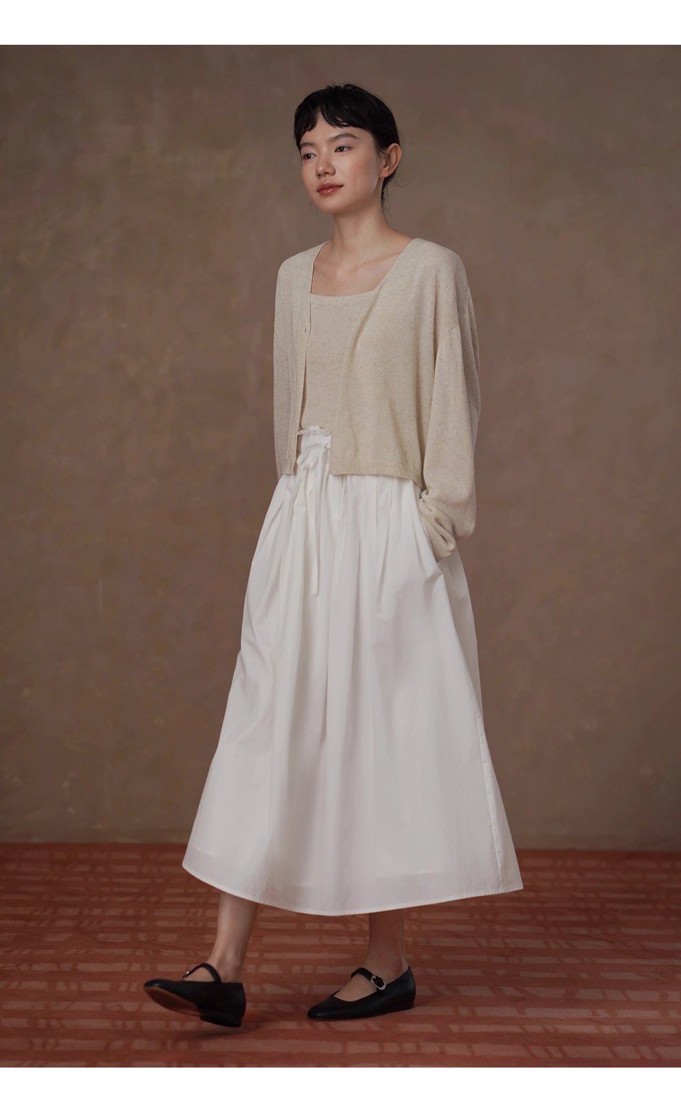 清新燕麥萊賽爾亞麻混紡背心開襟針織溫柔通勤兩件套女