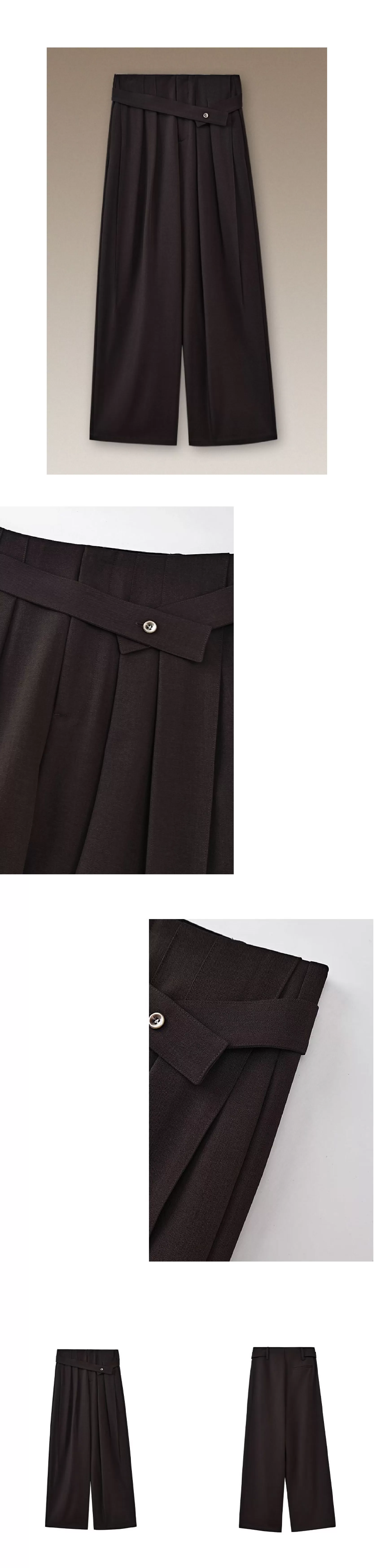 高品質色紡西裝布料可調式腰帶寬鬆垂順顯瘦闊腿長褲女