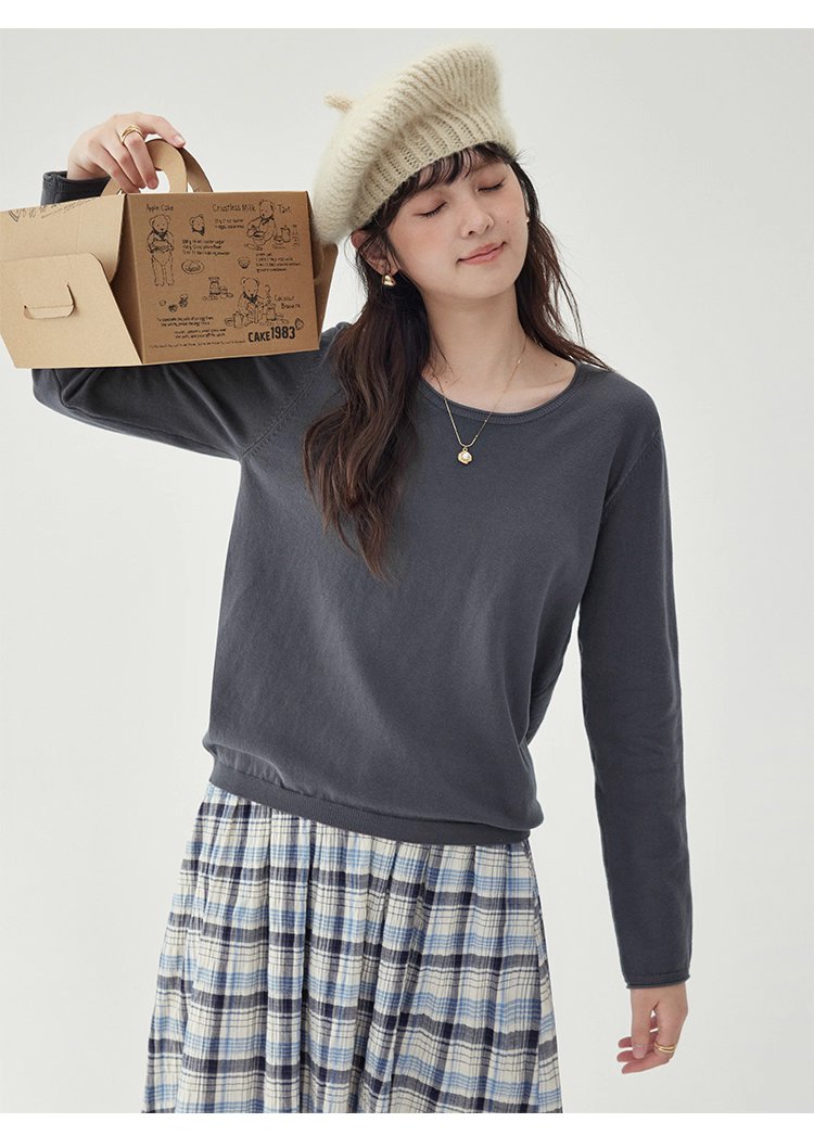 韓系純色毛衣長袖針織衫女秋季新款圓領純棉上衣