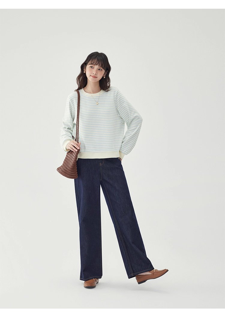 條紋不規則下擺衛衣T恤女秋季新款圓領長袖上衣