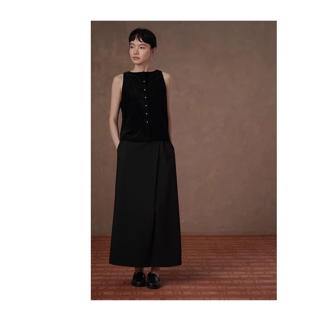 單穿疊穿都精彩柔光高密絲絨馬甲復古金扣合身顯瘦外套