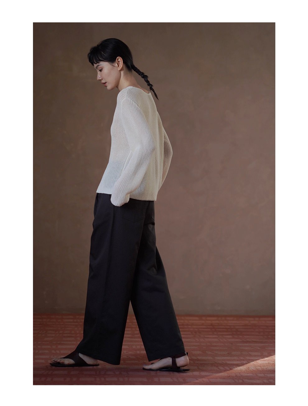 晴空白塔針織鏤空編織肌理感寬鬆顯瘦開叉長袖通勤罩衫