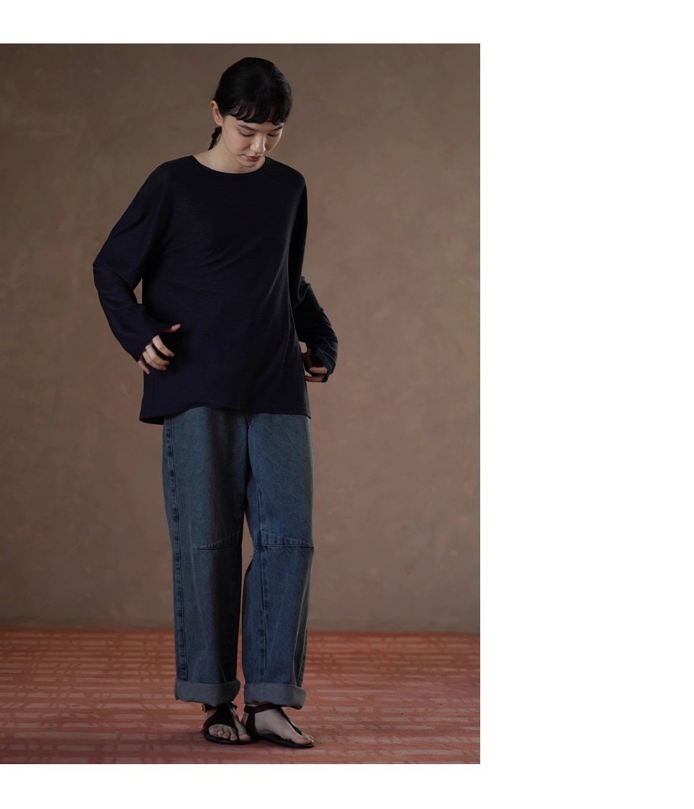 高品質桑蠶絲棉亞麻混紡竹節麻肌理感寬鬆顯瘦長袖T恤女