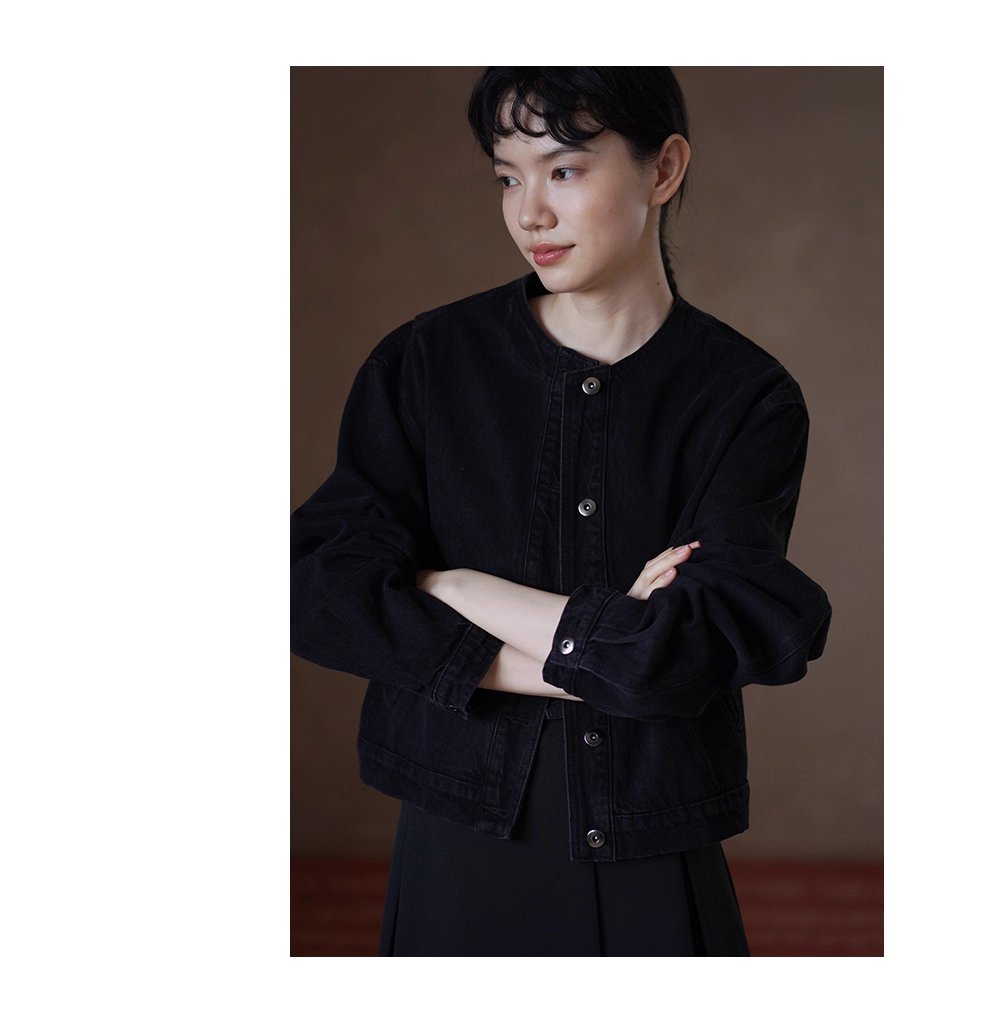 龐克牛仔做舊復古水洗寬鬆輪廓短款圓領顯瘦小個子外套