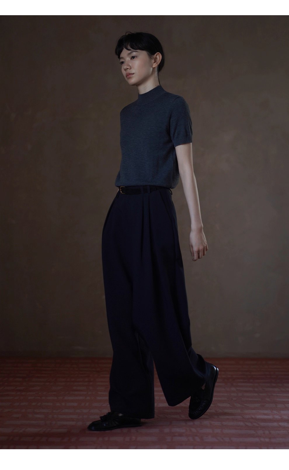 鬆弛顯瘦版型雙面織造斜紋西褲布料高腰闊腿通勤長褲女