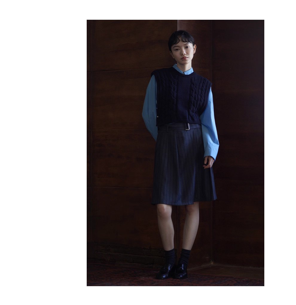 品質暗條紋肌理感斜門襟中長百褶高腰顯瘦學院風半身裙