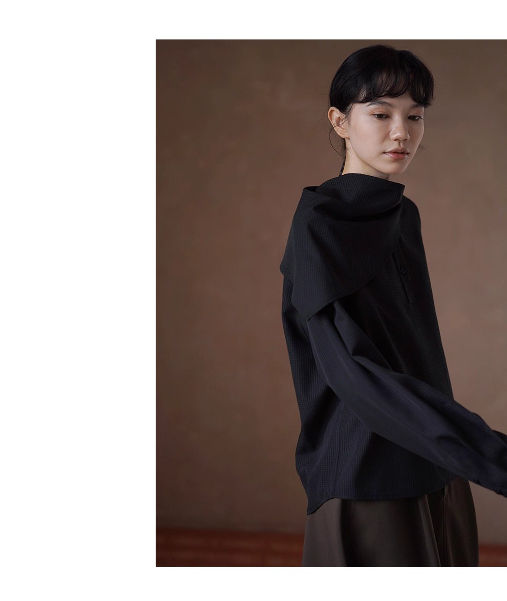 通勤造型低調小格紋寬鬆垂順顯瘦可拆式領巾長袖襯衫女