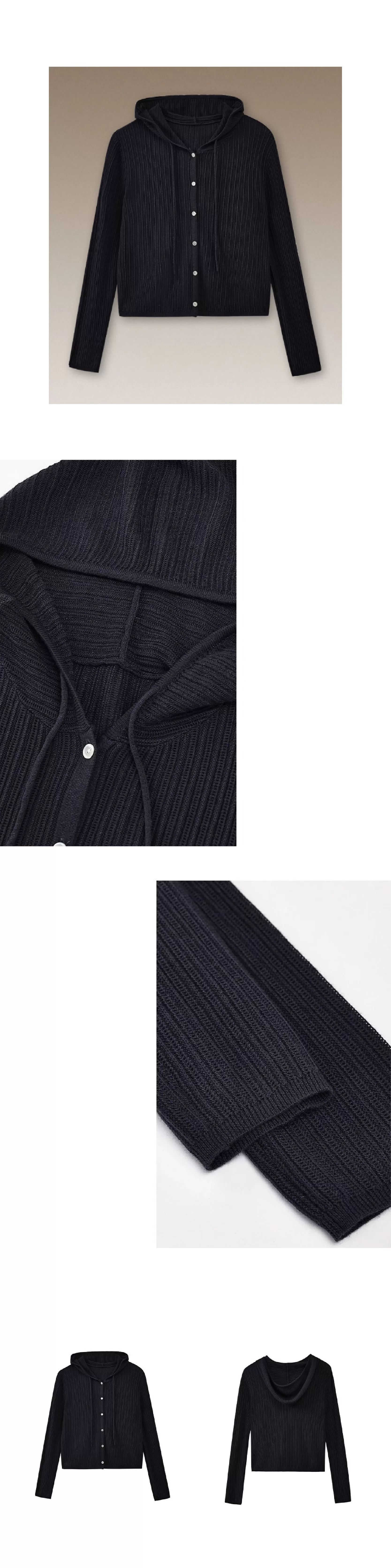 48支超細美利奴羊毛混紡顯瘦坑條織法寬鬆連帽針織開襟衫