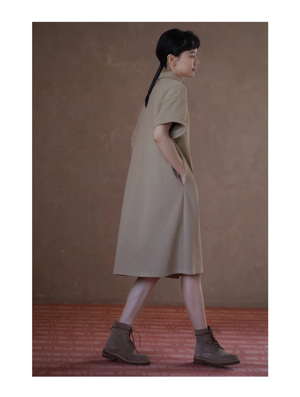 入秋的選擇寬鬆落肩顯瘦不挑人直筒polo領學院風洋裝