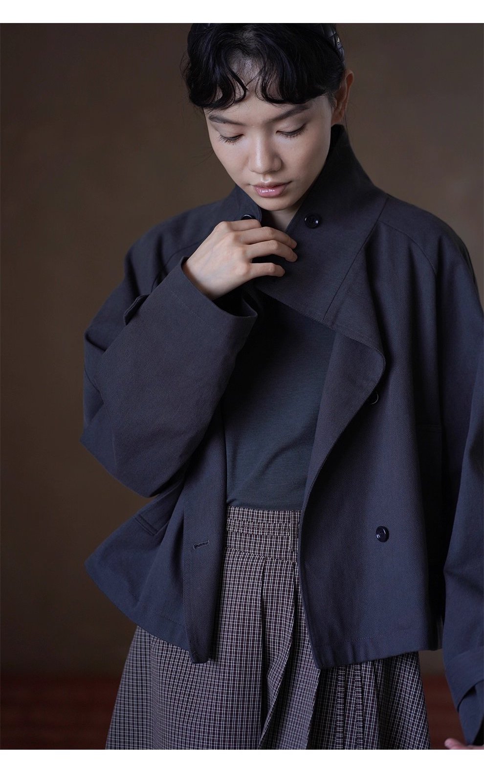 波士頓橋風衣挺括萊賽爾棉氣質立領剪裁寬鬆顯瘦外套女