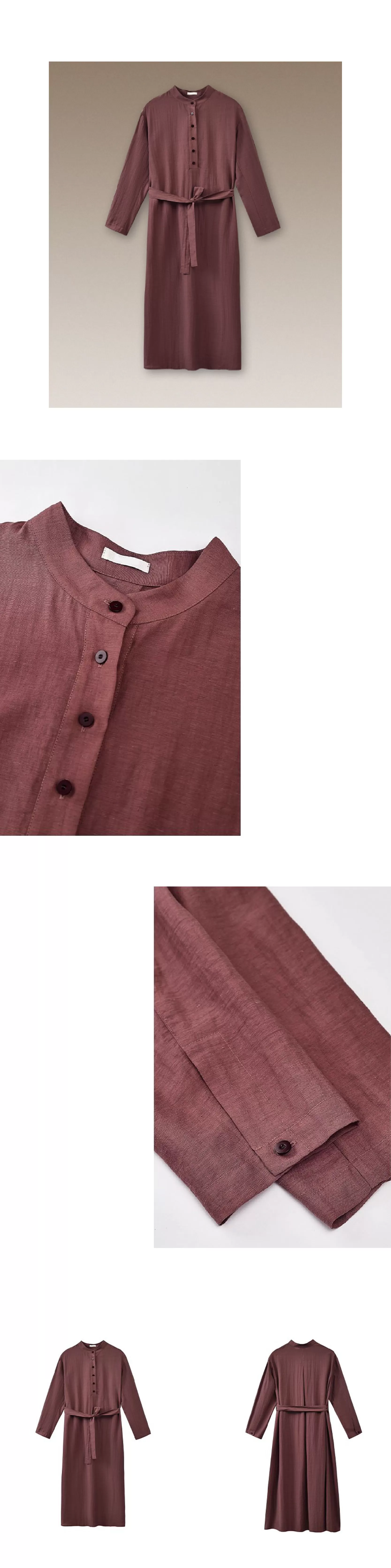 清雅芍藥顯白亞麻混紡透氣挺括顯瘦寬鬆立領襯衫洋裝