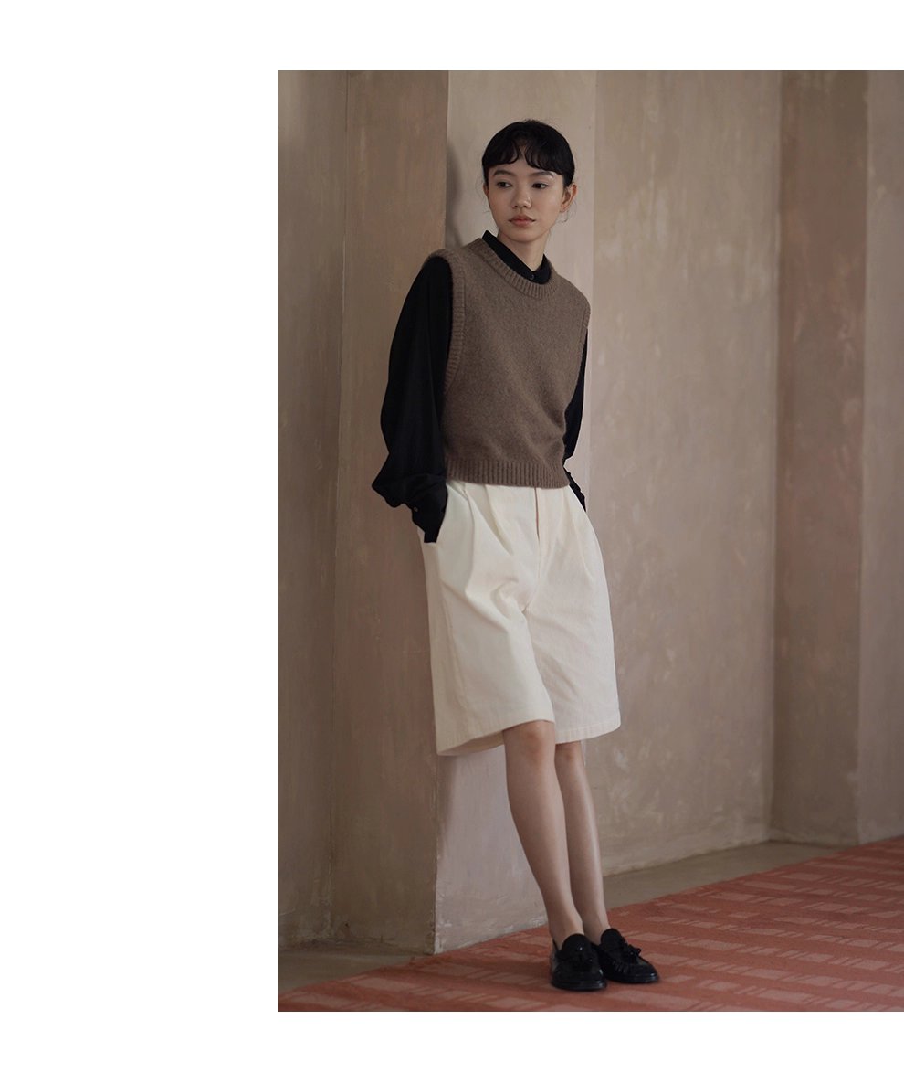 輕柔保暖羊絨羊駝綿羊優質搭配比圓領短版疊穿毛衣背心