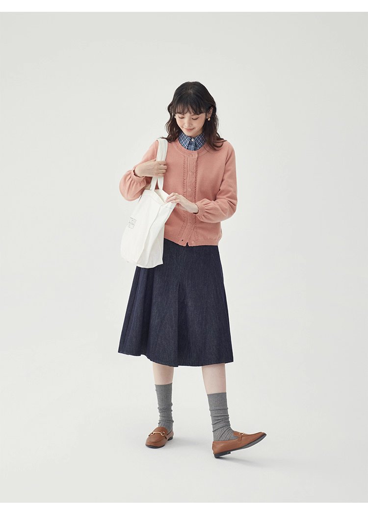 韓系提花圓領長袖針織衫女秋新款單排扣外套上衣