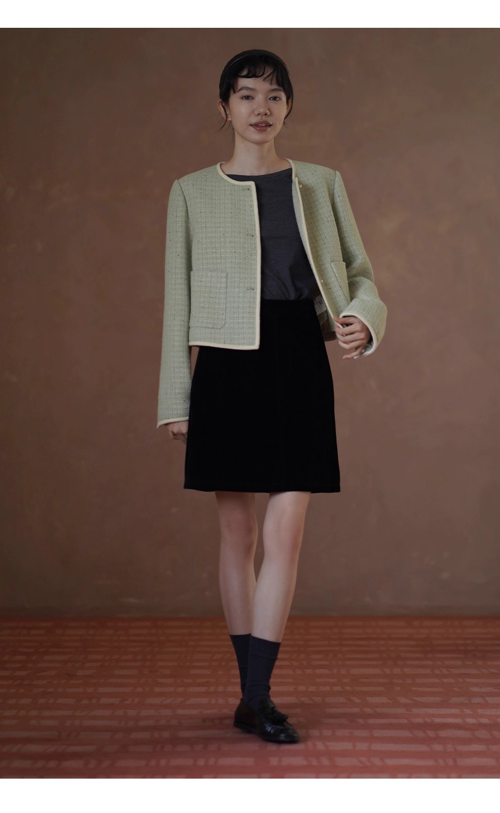 茉莉花紗編織小香羊毛混紡肌理感通勤顯瘦短版西裝外套