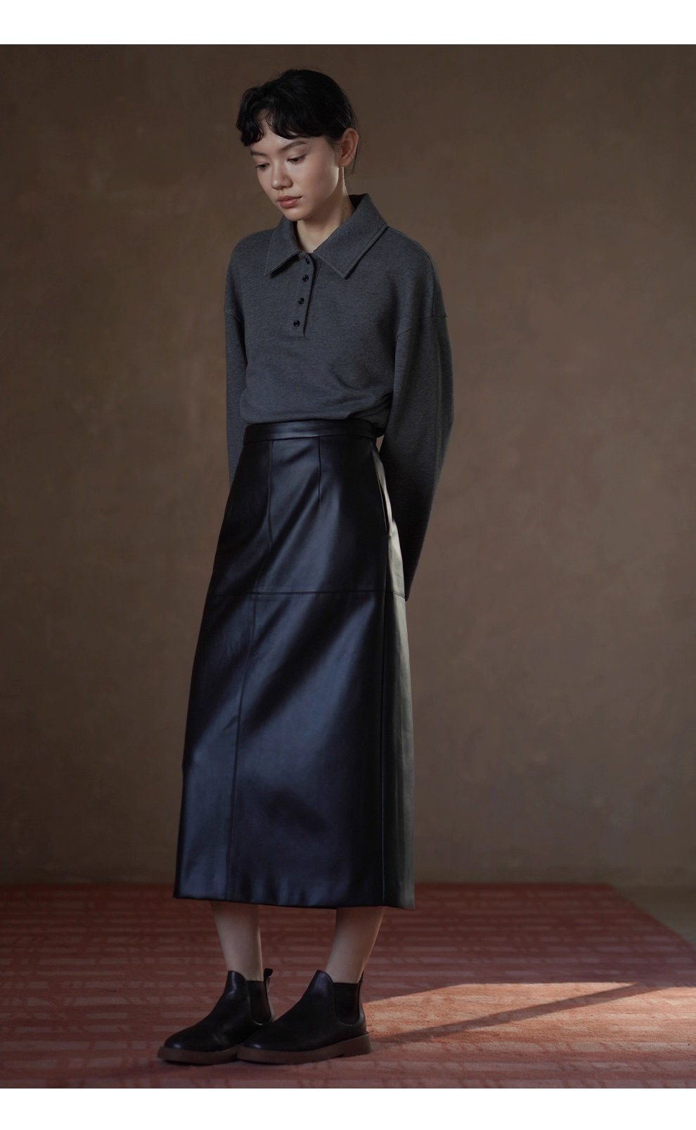 復古經典休閒碰撞Polo領寬鬆顯瘦100棉做舊花灰落肩衛衣