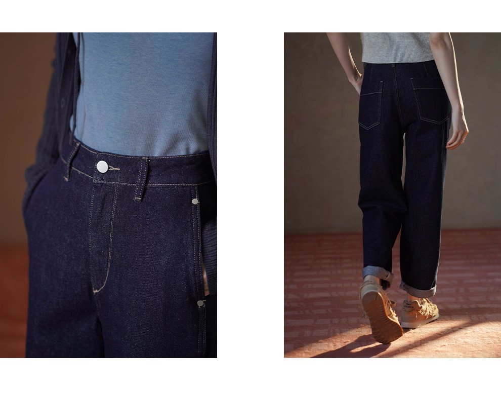 萬年青顯瘦經典版型復古原色直筒高腰不挑人休閒牛仔褲