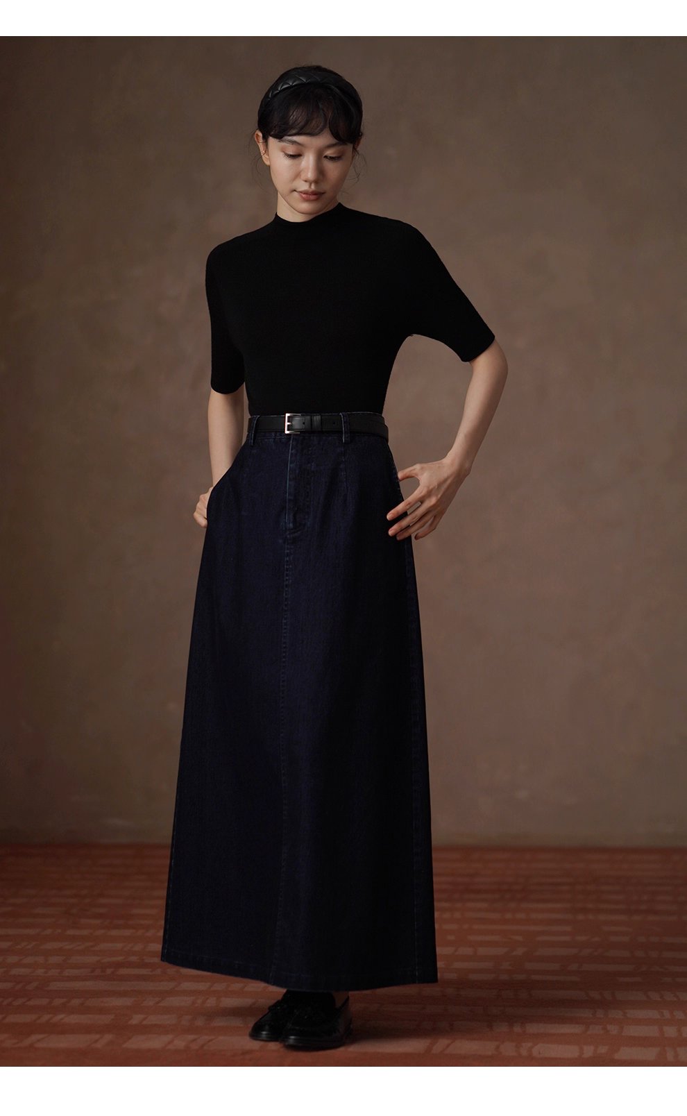 復古時髦做舊磨毛牛仔長款半身裙高腰微A寬鬆顯瘦裙子