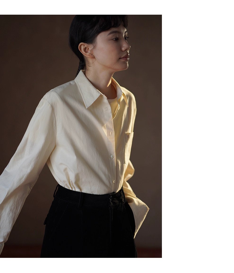 清香檸檬舒適棉麻混紡長袖疊穿寬鬆襯衫顯瘦通勤上衣女