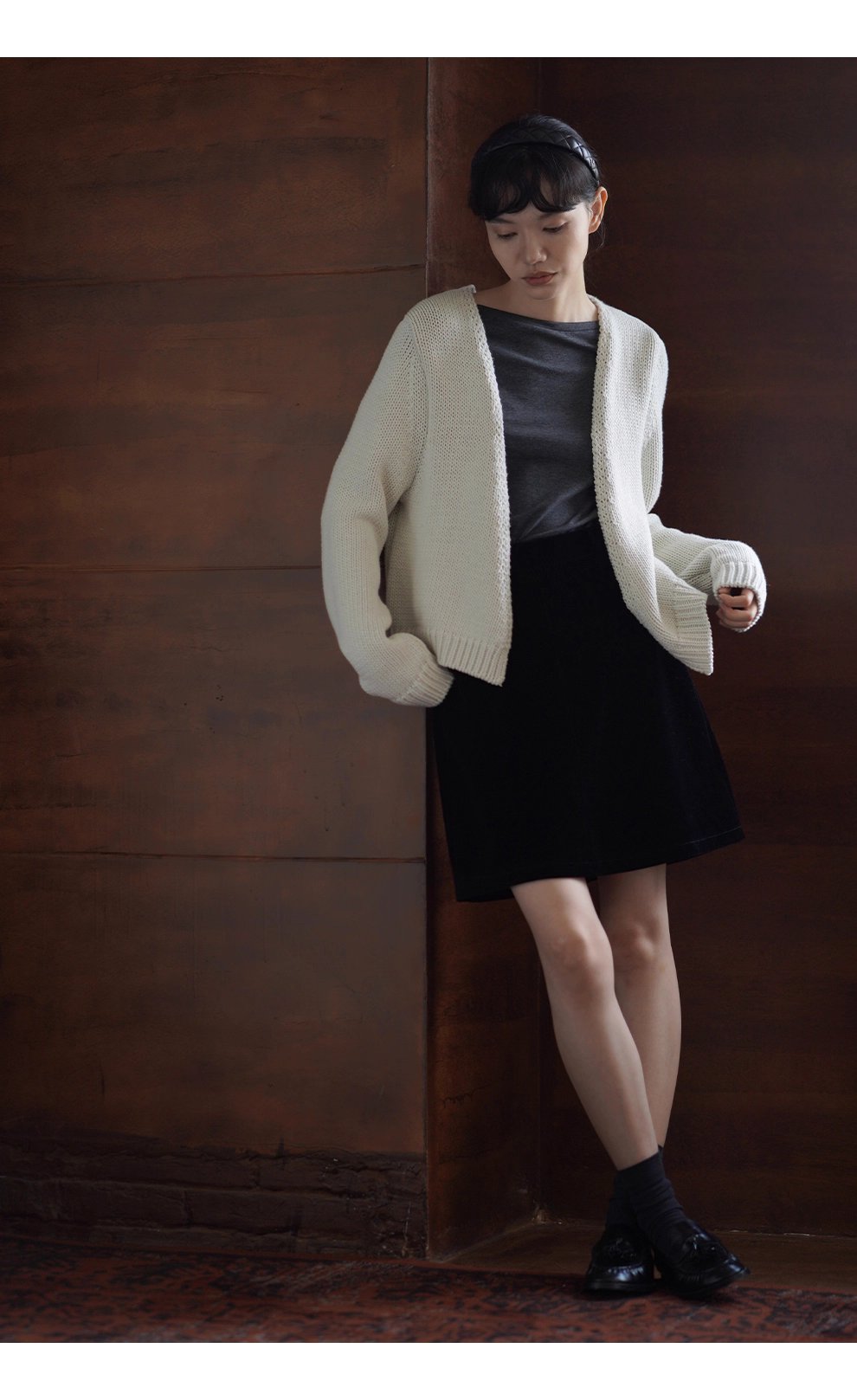 S級基本款內搭深花灰肌理彈性顯瘦合身一字領長袖上衣女