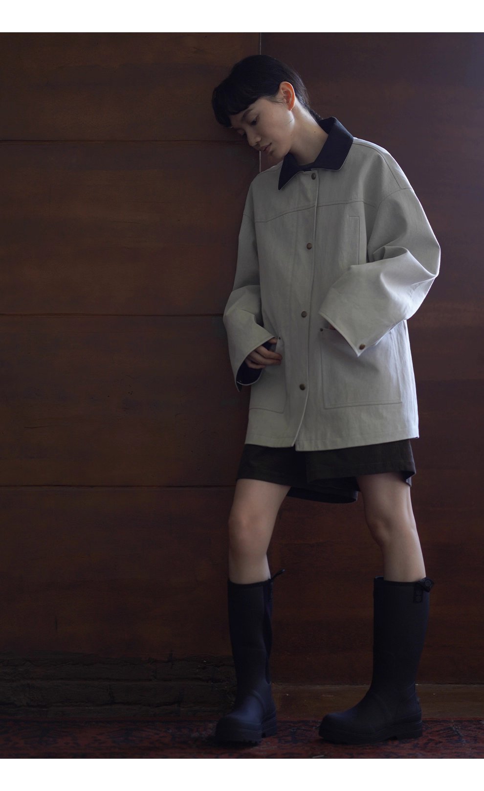 復古工裝健行外套斜紋挺括寬鬆顯瘦撞色翻領一手長風衣