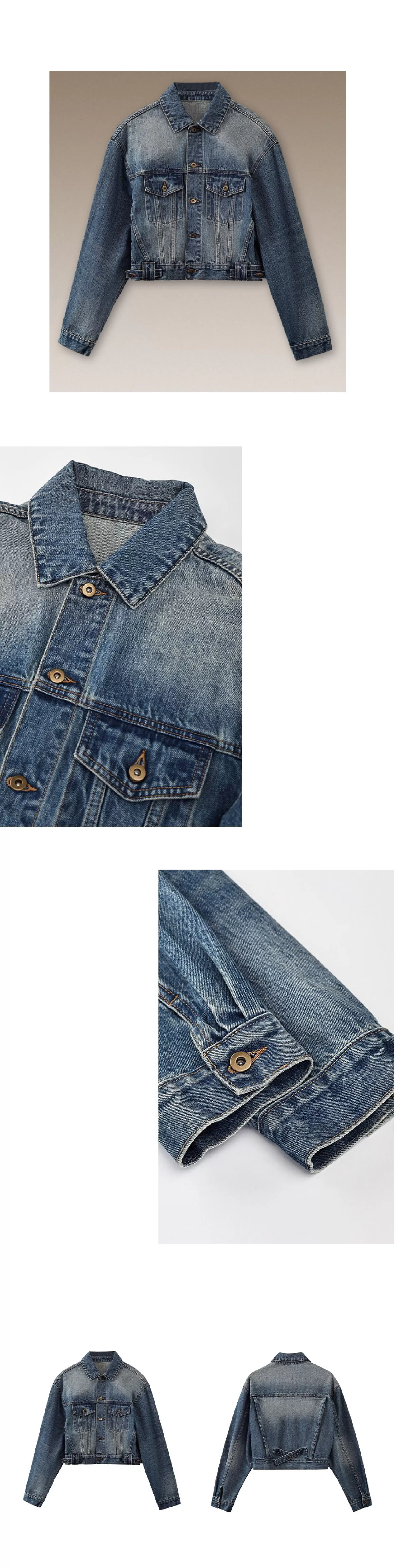 重回80年復古磨白柔軟水洗高克重長絨棉寬鬆牛仔外套女