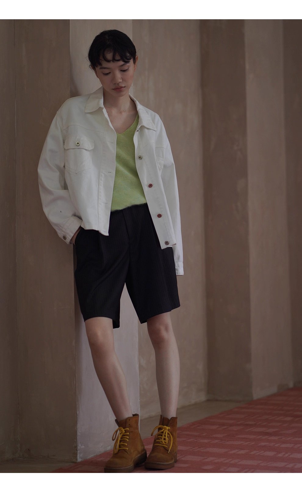 復古工裝立體口袋水洗100棉柔軟斜紋牛仔寬鬆翻領外套女