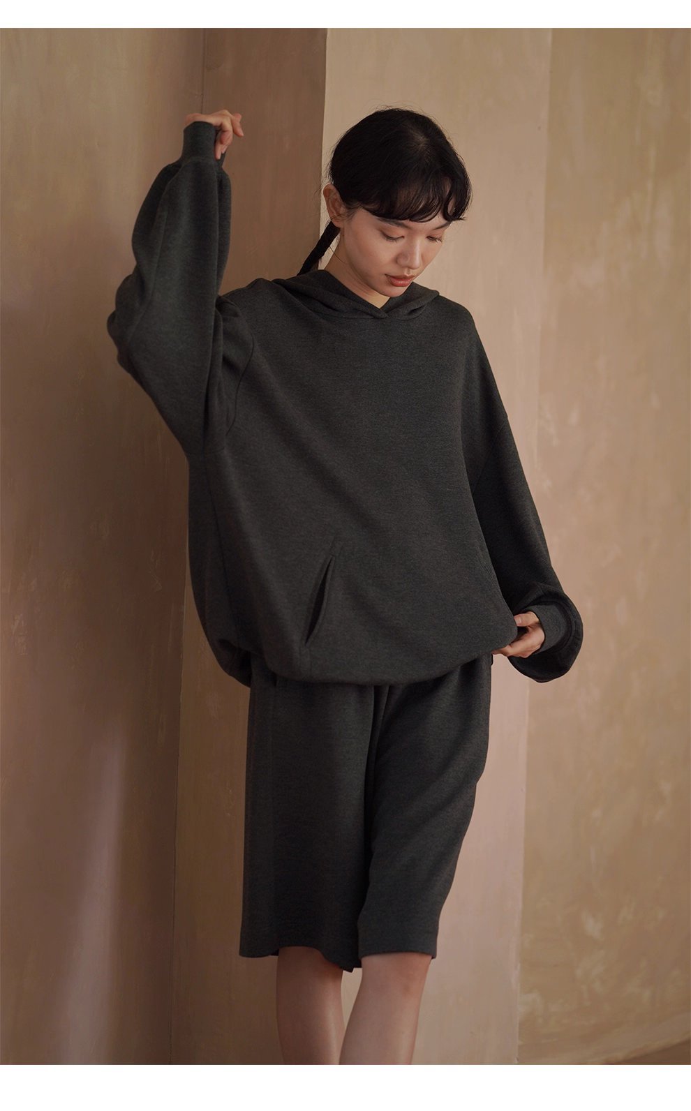 慵懶舒適無負擔寬鬆顯瘦休閒連帽衛衣高腰遮肉短褲套裝