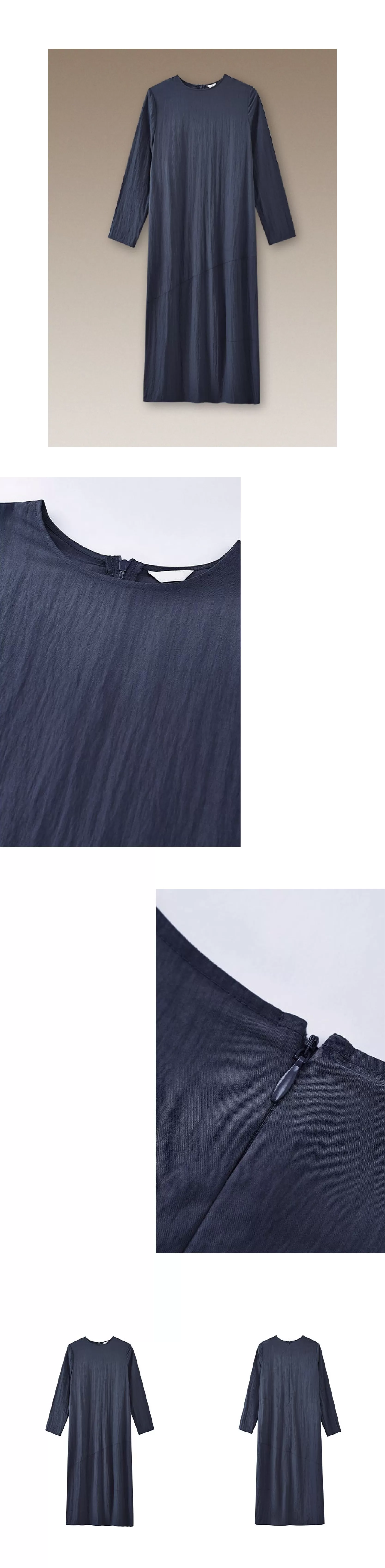 無負擔慵懶洋裝微皺肌理感寬鬆顯瘦廓形圓領通勤裙子