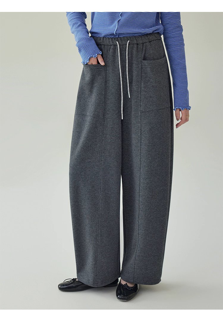 韓系灰色高腰休閒衛褲女秋季新款寬腿百搭彎刀褲