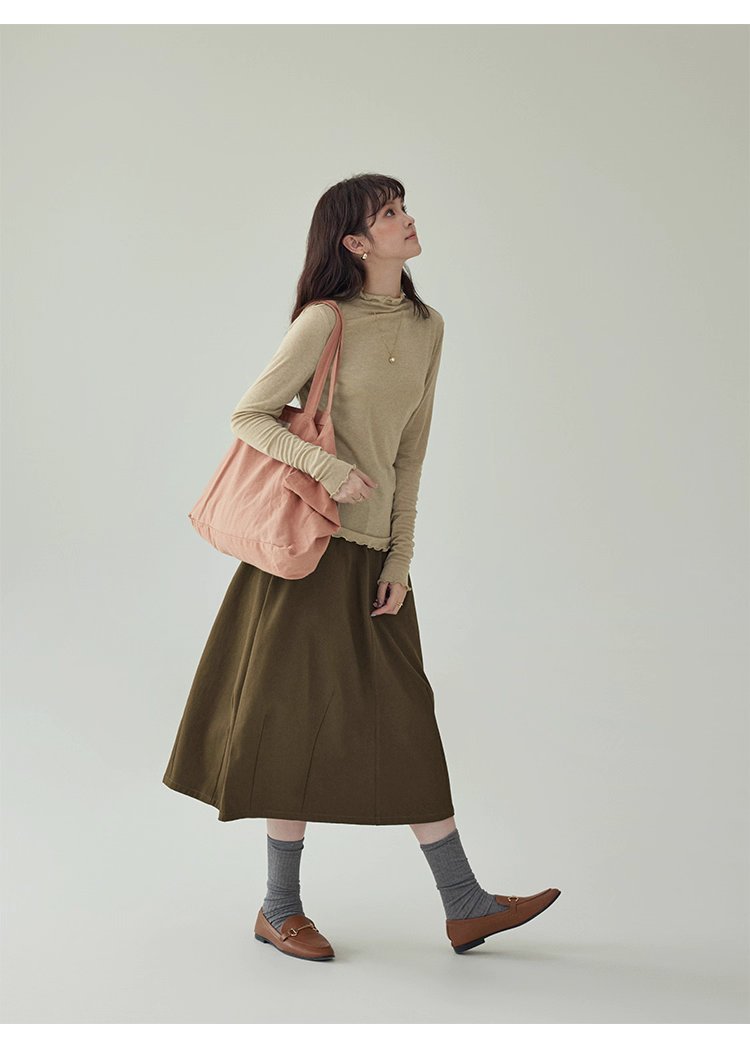 復古純色a字純棉半身裙女秋季新款後鬆緊花苞裙