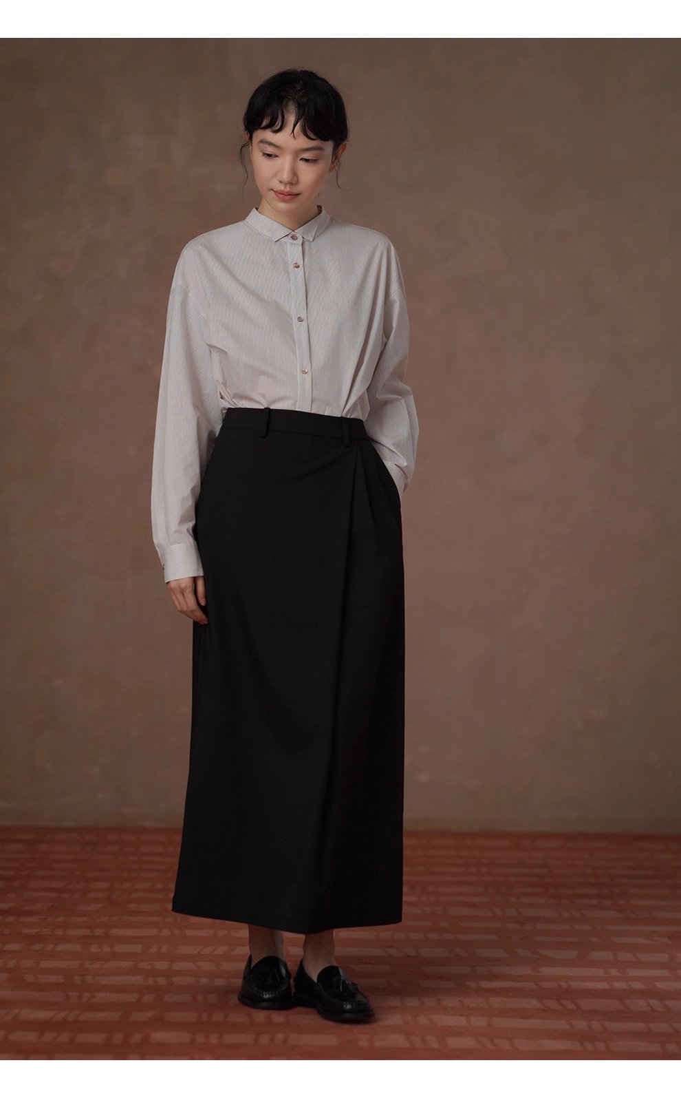 素描課堂藝術生襯衫小尖領設計細條紋寬鬆顯瘦通勤上衣