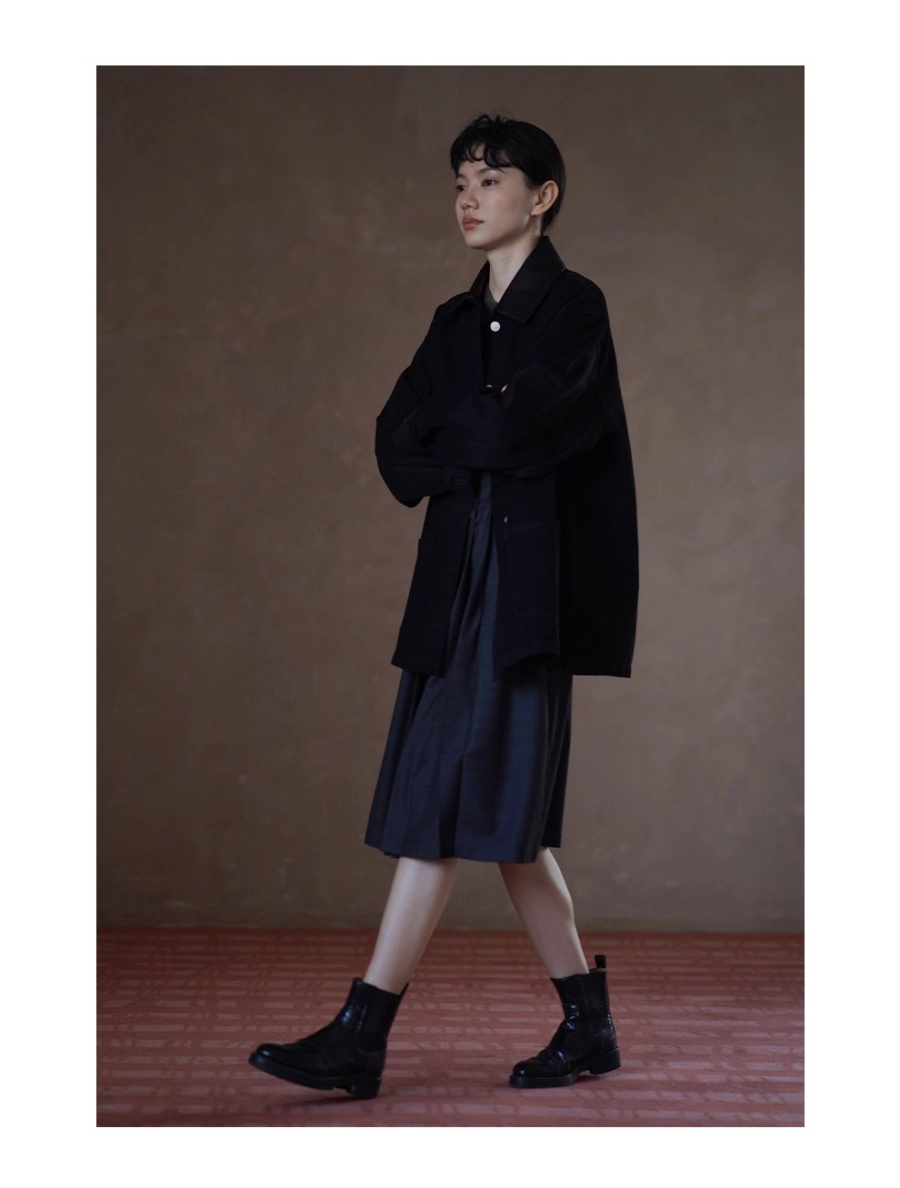 小眾拼接皮領100棉挺括水洗牛仔服一手長顯瘦寬鬆外套女