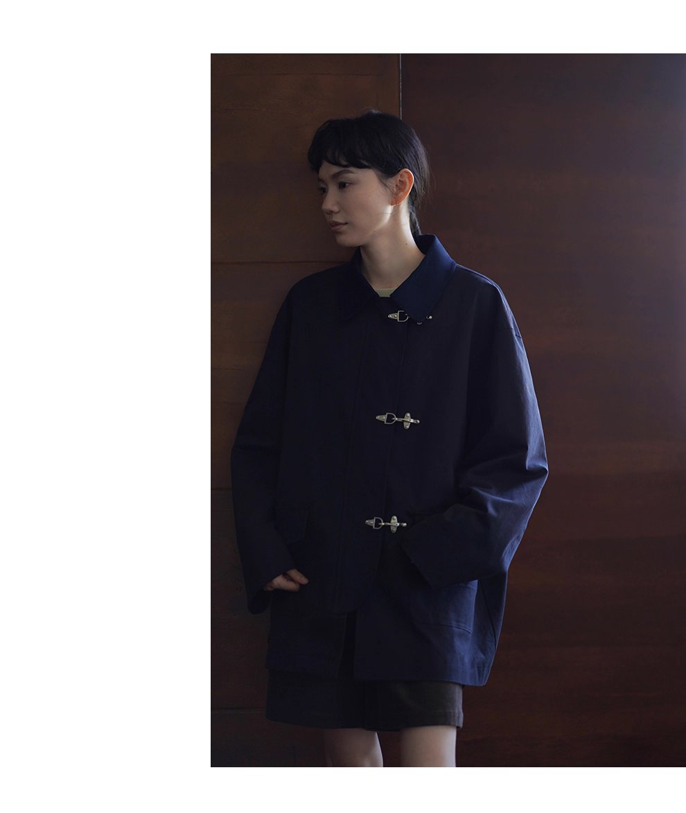 走讀生復古外套小眾飛機扣設計中長款拼接麂皮領口風衣