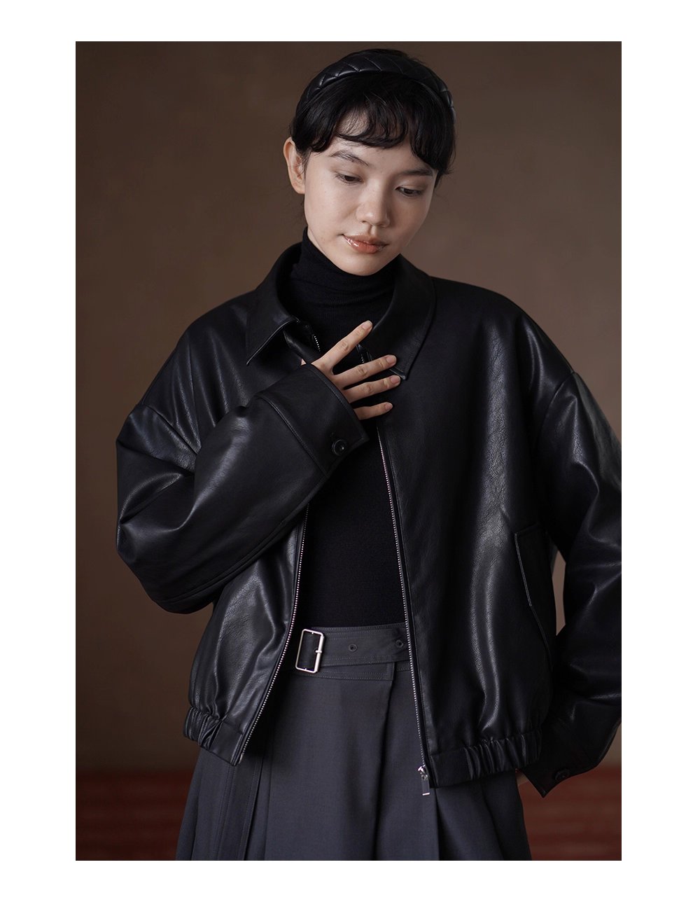 風度溫度並存寬鬆輪廓復古環保夾棉加厚保暖皮衣外套女