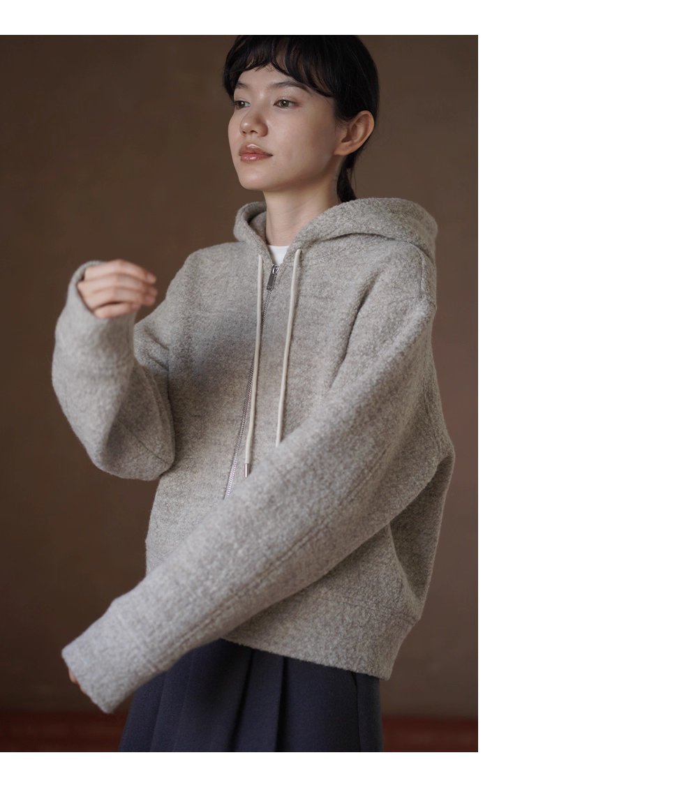 顆粒肌理絨感100綿羊毛輪廓休閒顯瘦連帽衛衣保暖外套女