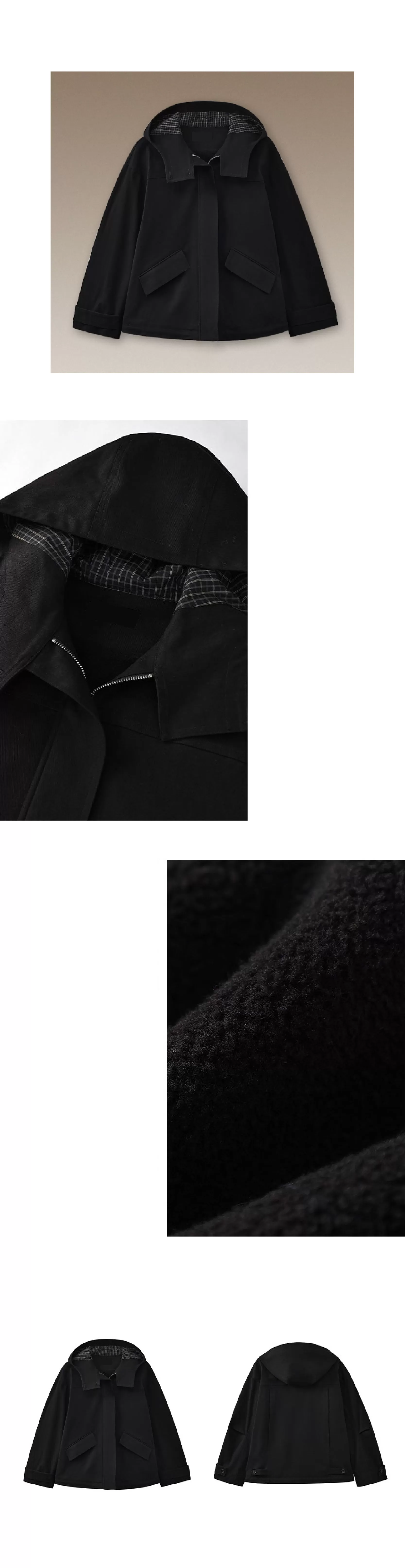 英倫學院撞色格紋連帽搖粒絨內裡加厚一手長夾克外套女