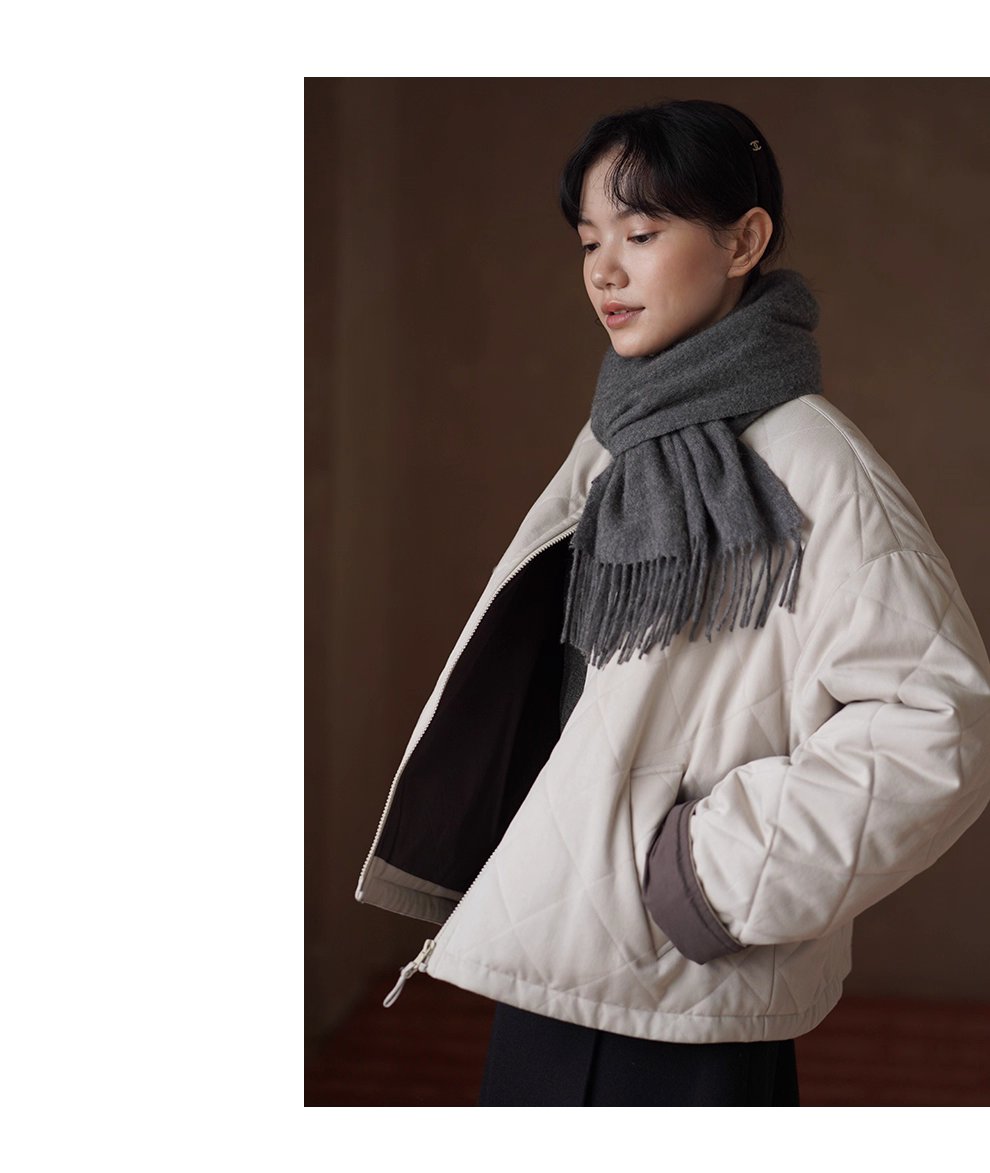 從容冬日保暖棉服立領廓形菱格絎線夾棉撞色顯瘦外套女