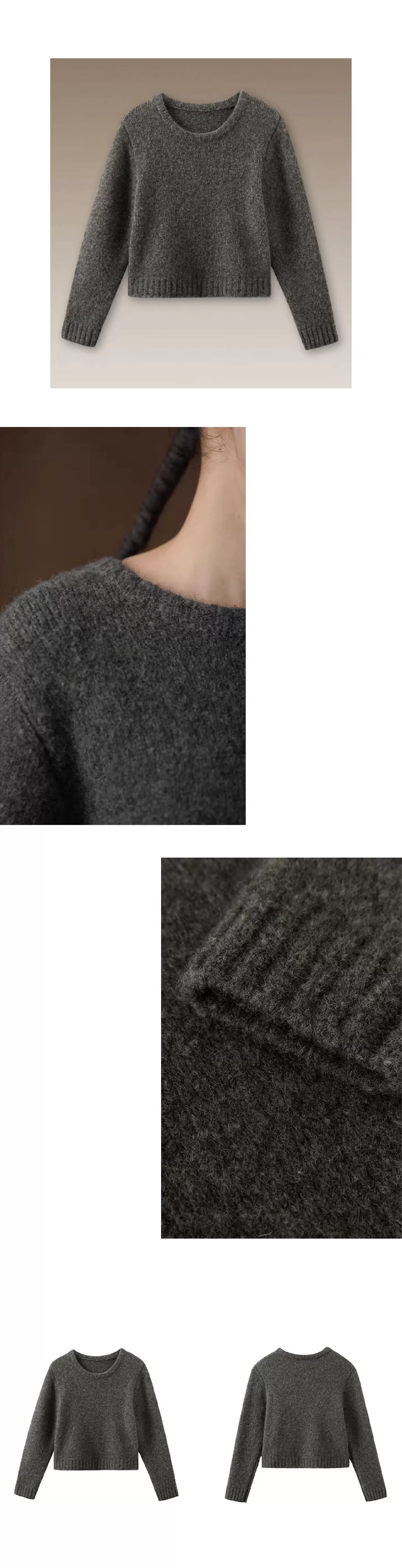 蓬鬆百分百水洗拉毛工藝羊毛馬海毛混紡圓領寬鬆毛衣女