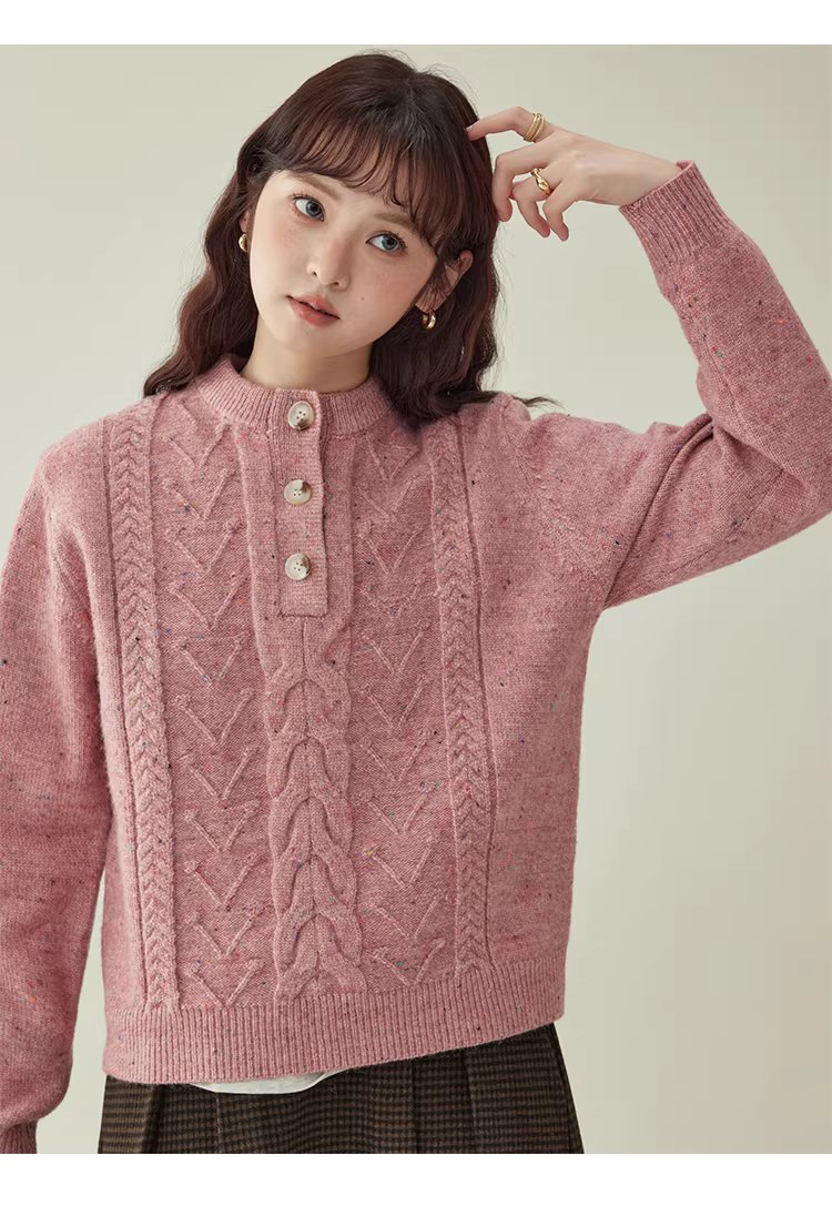 半開領麻花羊毛毛衣女冬季新款甜美彩點長袖上衣,半開領麻花羊毛毛衣女冬季新款甜美彩點長袖上衣,HBEW5106,半開領麻花羊毛毛衣女冬季新款甜美彩點長袖上衣,半開排扣,麻花針織