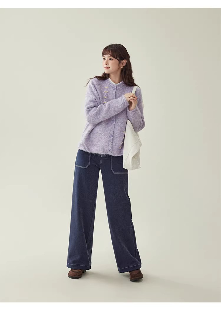 溫柔紫色小花羊毛毛衣開襟女冬新款圓領紐帶長袖上衣,溫柔紫色小花羊毛毛衣開襟女冬新款圓領紐帶長袖上衣,HBEW1157,溫柔紫色小花羊毛毛衣開襟女冬新款圓領紐帶長袖上衣,小花針織,羊毛混紡