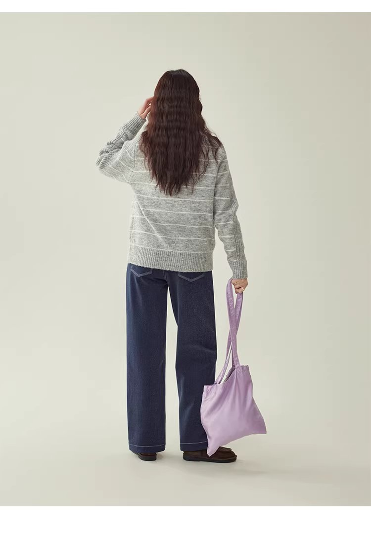 日繫條紋長袖羊毛絨毛衣女冬季新款通勤寬鬆上衣,日繫條紋長袖羊毛絨毛衣女冬季新款通勤寬鬆上衣,HBEW1158,日繫條紋長袖羊毛絨毛衣女冬季新款通勤寬鬆上衣,日系清新,羊毛混紡