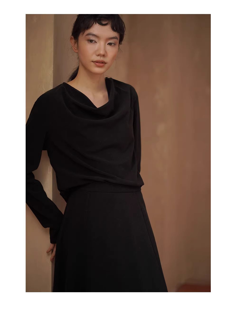 素描畫室鬆弛感蕩領長袖套裝軟糯顯瘦大裙擺通勤半裙女,素描畫室鬆弛感蕩領長袖套裝軟糯顯瘦大裙擺通勤半裙女,HBEW7062,素描畫室鬆弛感蕩領長袖套裝軟糯顯瘦大裙擺通勤半裙女,兩件式套裝,蕩領設計