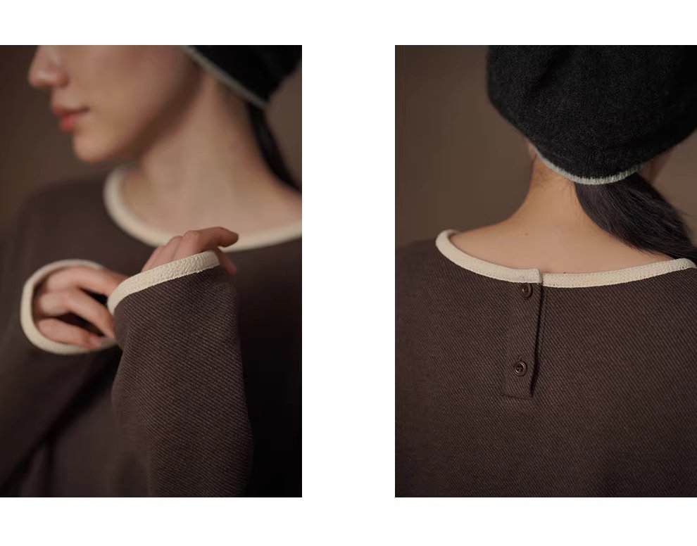 復古撞色織帶拼接抗皺易打理斜紋肌理感寬鬆藏肉上衣女,復古撞色織帶拼接抗皺易打理斜紋肌理感寬鬆藏肉上衣女,HBEW1168,復古撞色織帶拼接抗皺易打理斜紋肌理感寬鬆藏肉上衣女,撞色領口,抗皺面料