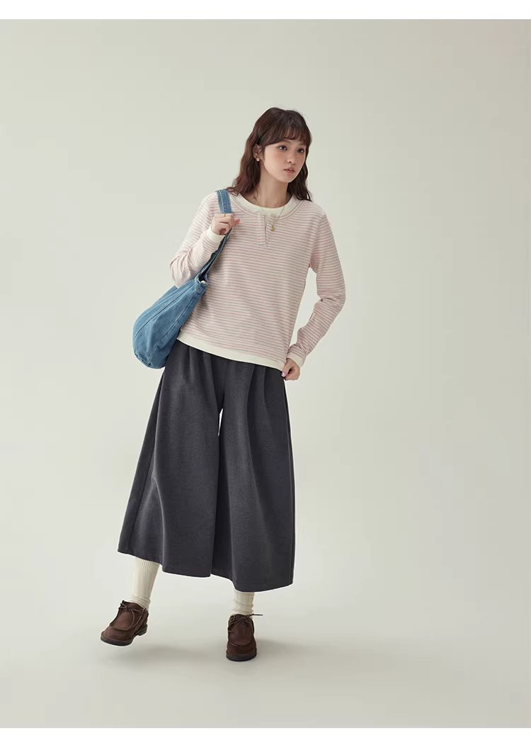 假兩件粉條紋長袖T恤女冬季新款少女感寬鬆上衣,假兩件粉條紋長袖T恤女冬季新款少女感寬鬆上衣,HBEW1197,假兩件粉條紋長袖T恤女冬季新款少女感寬鬆上衣,假兩件式,舒適面料