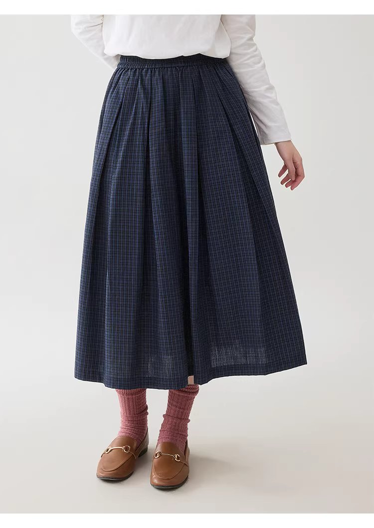藍格百褶a字純棉半身裙女春季新款鬆緊腰中長裙,藍格百褶a字純棉半身裙女春季新款鬆緊腰中長裙,HBFS2000,藍格百褶a字純棉半身裙女春季新款鬆緊腰中長裙,復古格紋,全棉面料