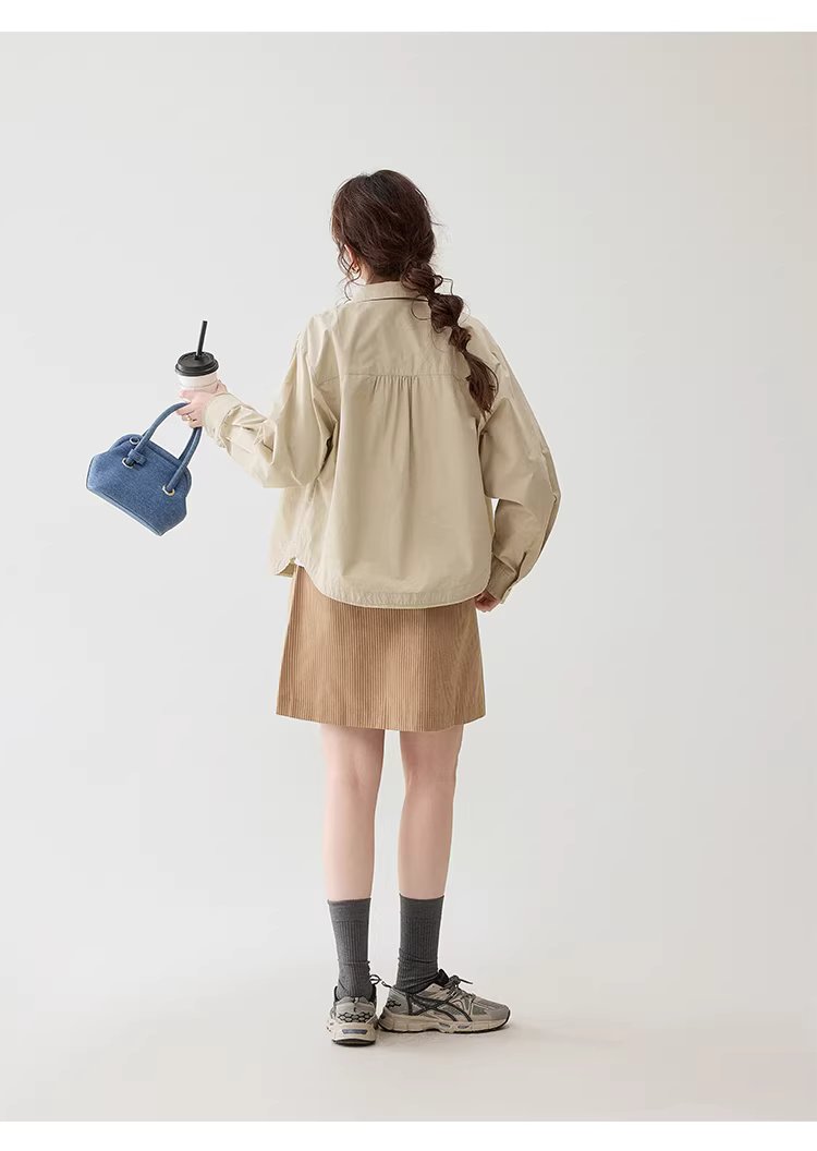 設計感拼接小毛邊襯衫女春季新娃娃領紐扣上衣,設計感拼接小毛邊襯衫女春季新娃娃領紐扣上衣,HBFS1001,設計感拼接小毛邊襯衫女春季新娃娃領紐扣上衣,翻領排扣,棉麻材質