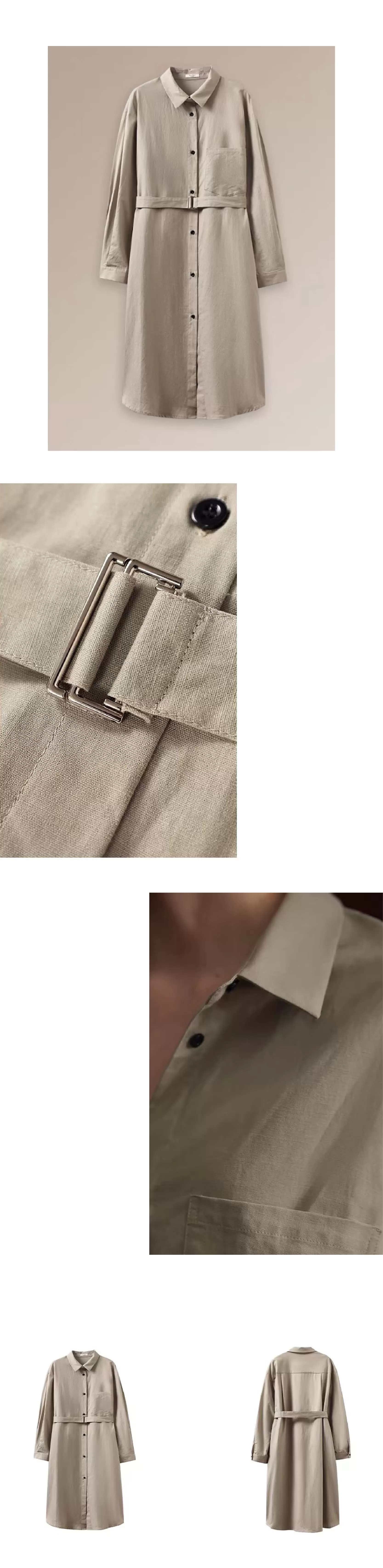 日常友善清透亞麻棉混紡襯衫領寬鬆H版型腰帶通勤洋裝,日常友善清透亞麻棉混紡襯衫領寬鬆H版型腰帶通勤洋裝,HBFS7003,日常友善清透亞麻棉混紡襯衫領寬鬆H版型腰帶通勤洋裝,通勤俐落,棉麻材質