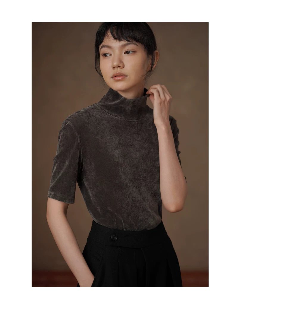 柔光完美優雅上衣低調絲絨T恤中袖高領合身通勤顯瘦內搭,柔光完美優雅上衣低調絲絨T恤中袖高領合身通勤顯瘦內搭,HBFS1026,柔光完美優雅上衣低調絲絨T恤中袖高領合身通勤顯瘦內搭,細膩柔光,高領修飾